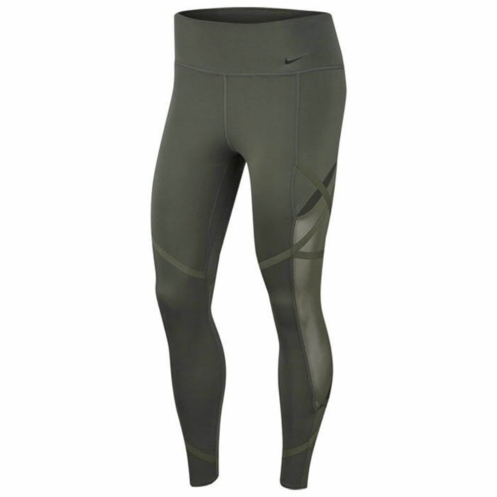 Nike Women's Dark Green Leggings Mesh Side Details